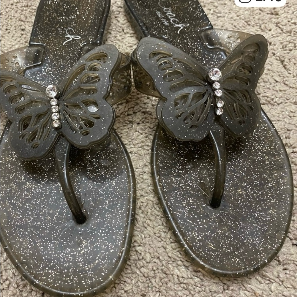 COACH Elegant plastic Black Butterfly Sandals with rhinestones size 7 - Picture 4 of 5